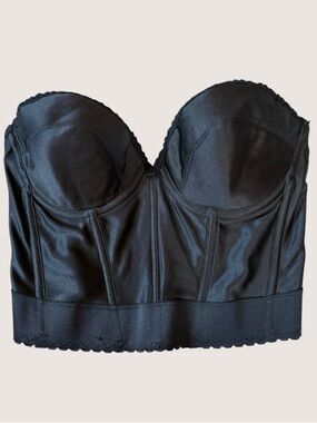 Adonna Longline Strapless Bra 38C Black Bustier Corset Boned Top USA